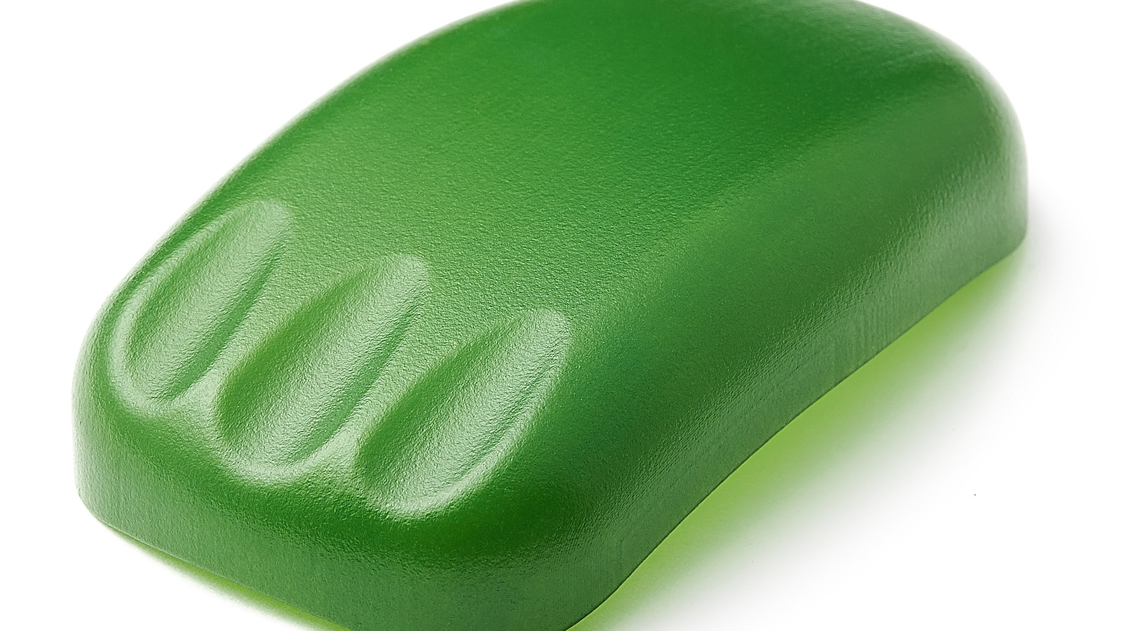 Green plastic mouse with 3 fingerprints